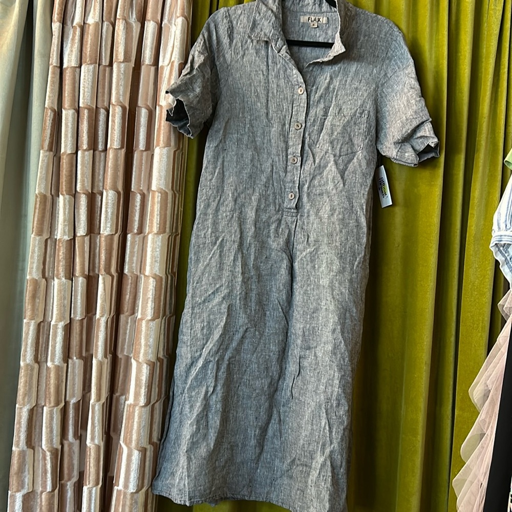 Flax Linen Collared Midi Dress S